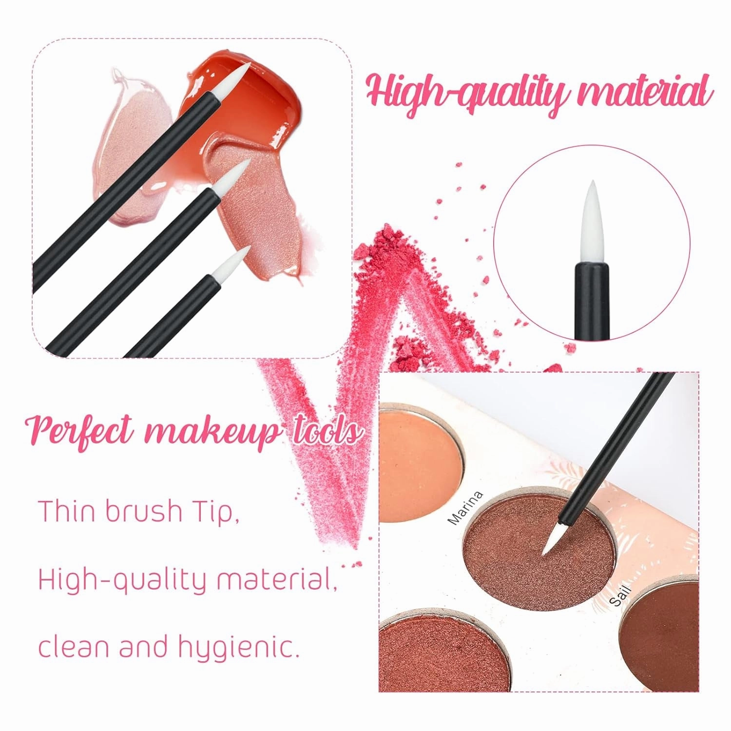 100PCS Disposable Eyeliner Brush, Makeup Brushes Applicator, Cosmetic Eye Wands, Eyeliner Brush Applicator for Lip Liners, Eye Makeup, Eyelashes and Detail Painting (Black)