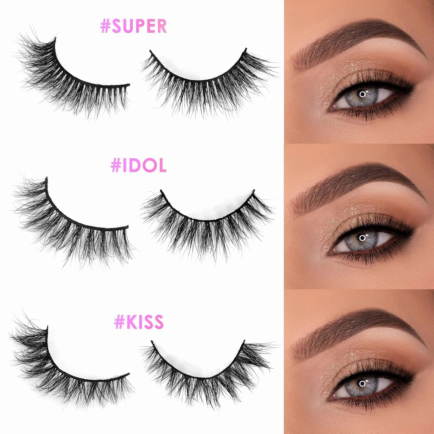 15mm Natural Lashes, 3D Real Mink Eyelashes, 3 Pairs Short Wispy False Lashes, Handmade Natural Look Lashes, Soft Reusable Non-Irritating Fake Eye Lashes, Cruelty Free (Super Natural)