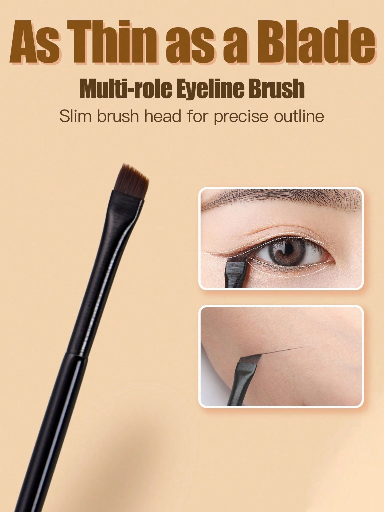 1pc Eyeliner Brush Set Including Moon-Shape Eyeliner Brush, Tapered Blending Brush, Highlighter Brush, Detail Brush And Extremely Thin Eyeliner Brush