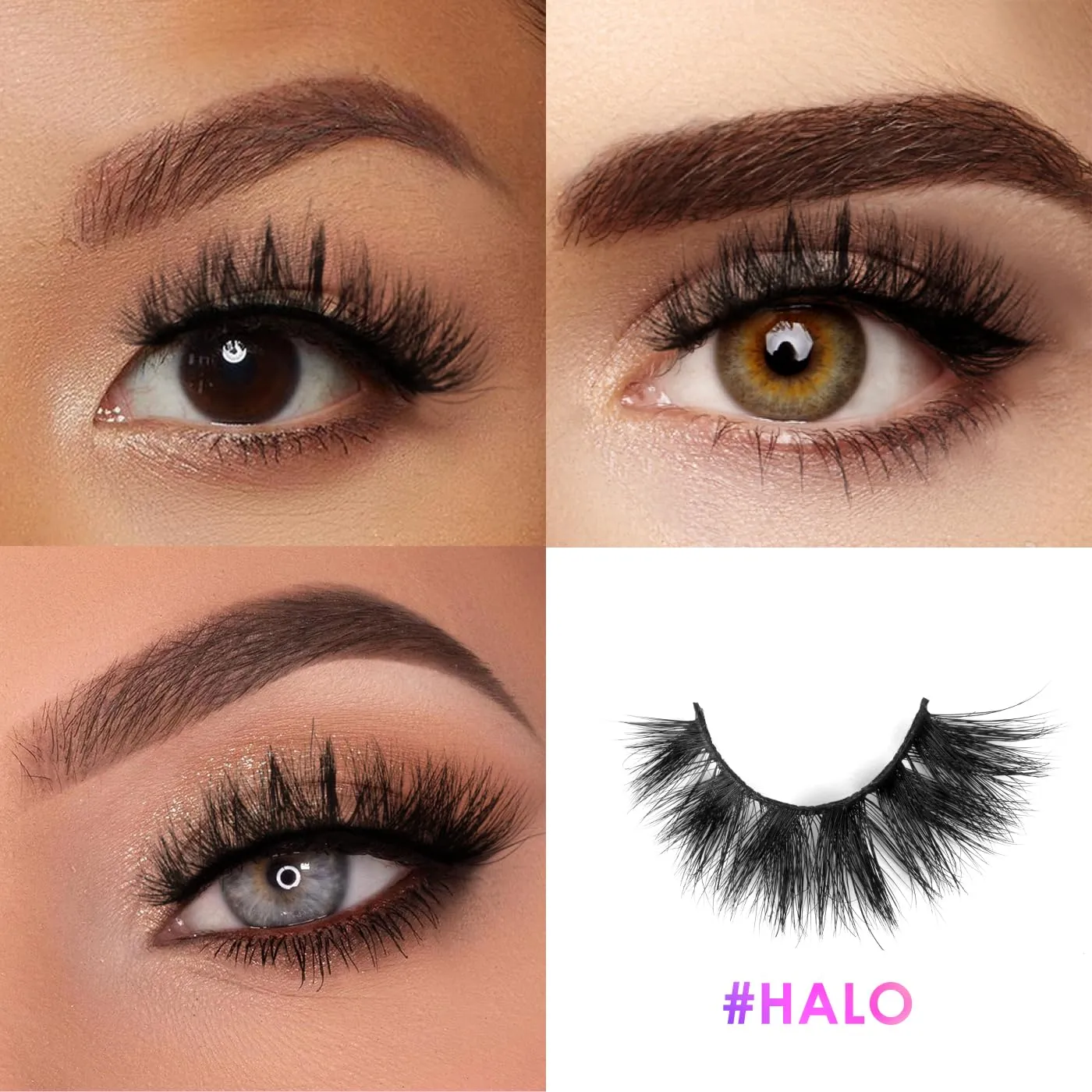 20mm Mink Lashes, 3D Real Mink Eyelashes, 3 Pairs Cat Eye Lashes, Fluffy Dramatic False Eyelashes, 6D Long Thick Luxury Volume Strip Lash, Soft Reusable Non-Irritating Fake Lash (Halo)