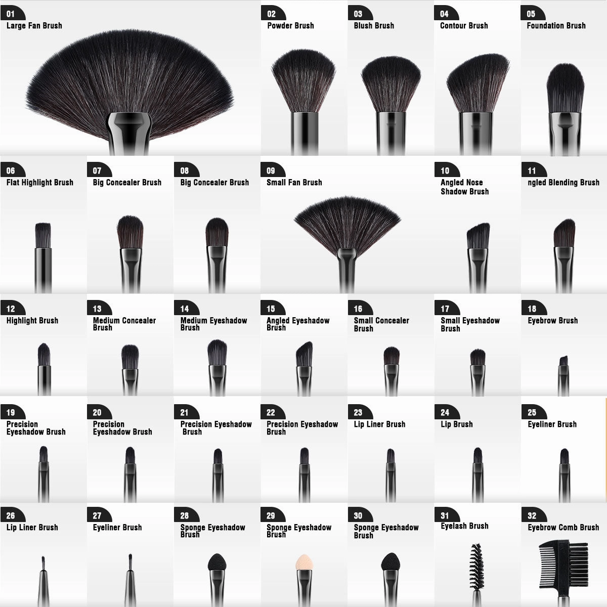 32pcs Professionnal Drag Queen Makeup Brushes