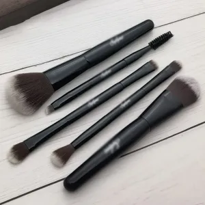 5pcs Travel Makeup Brush Set With Bag Black Portable Carry Professional Makeup Brushes