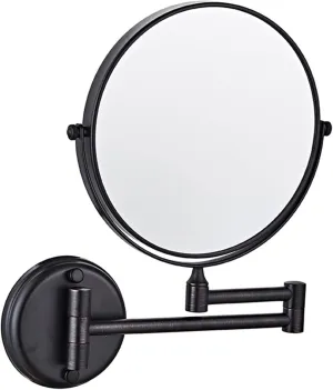 8 Inch Wall Mounted Makeup Mirror, Double-Sided Brass Vanity Mirror with 10X Magnification, 360° Swivel Adjustable, Gold HD Shaving Mirror(Black,5X)