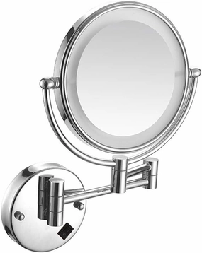 8 in Round Wall-Mounted Bathroom Mirror LED Lighted Makeup Mirror Wall Mount with Lights and 3X Magnification, Lighted Wall Mount Mirror Double Sided Swivel Extendable,Nickel (Color : Chrome, Size :