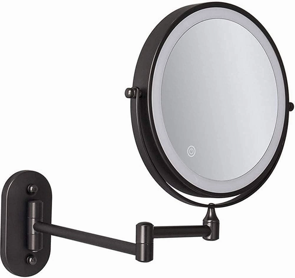 8 Inch Rechargeable Wall Mounted Lighted Makeup Vanity Mirror with 3 Color Lights, Double Sides 1X/5X Magnifying Bathroom Makeup Mirror, Touch Screen Dimming 360° Shaving Mirror
