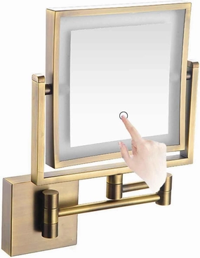 8 Inch Wall Mounted Square Lighted Makeup Mirror Vanity Mirror with Screen Touch 3 Color Lights Dimming HD Magnifying Shaving Mirror Black Hardwire(Antique,USB)