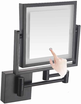 8 Inch Wall Mounted Square Lighted Makeup Mirror Vanity Mirror with Screen Touch 3 Color Lights Dimming HD Magnifying Shaving Mirror Black Hardwire(Black,Hardwire)