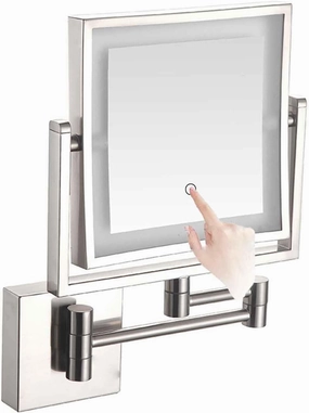 8 Inch Wall Mounted Square Lighted Makeup Mirror Vanity Mirror with Screen Touch 3 Color Lights Dimming HD Magnifying Shaving Mirror Black Hardwire(Nickel,Plug)