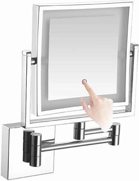 8 Inch Wall Mounted Square Lighted Makeup Mirror Vanity Mirror with Screen Touch 3 Color Lights Dimming HD Magnifying Shaving Mirror Black Hardwire(Silver,Plug)