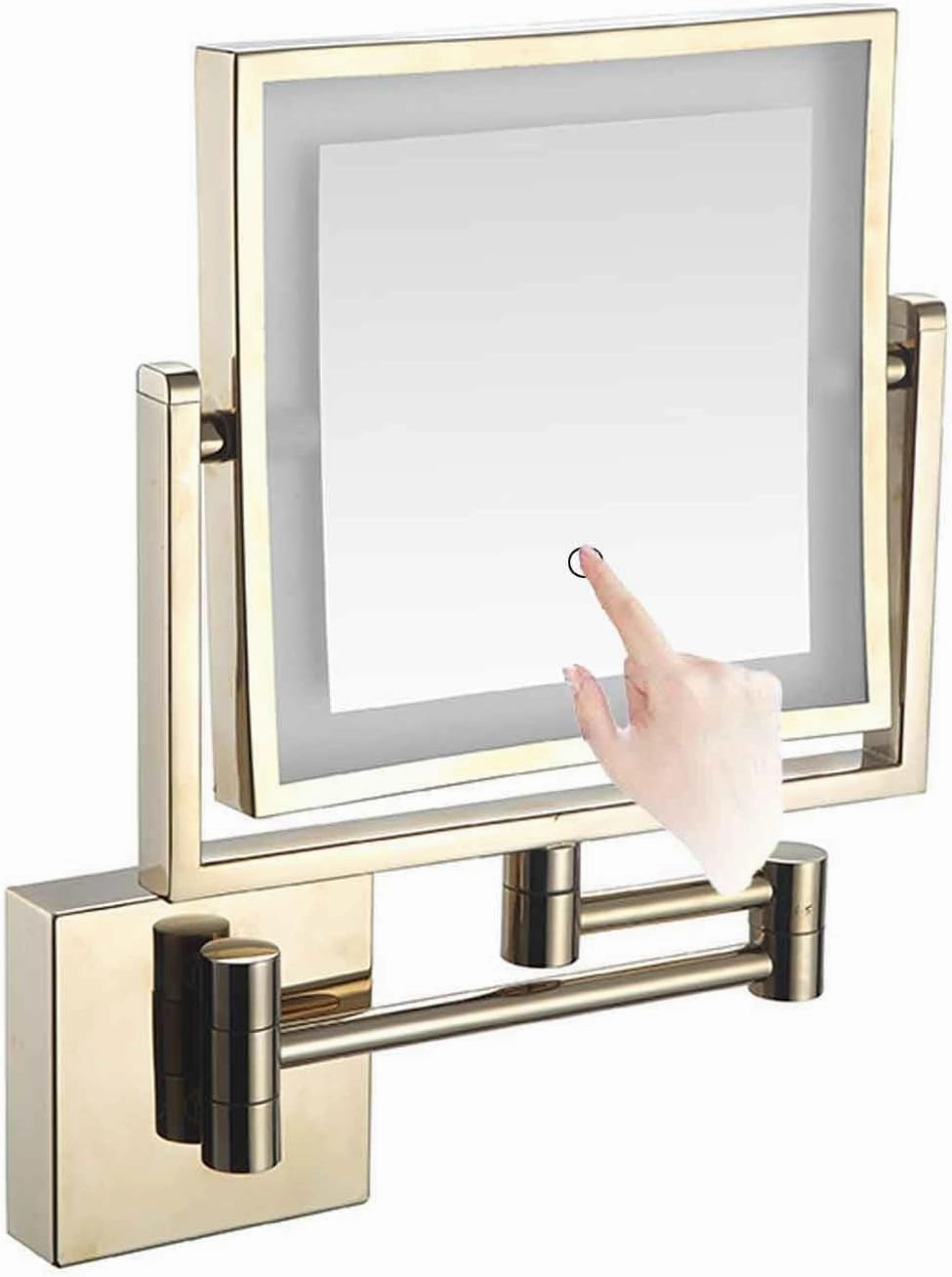 8 Inch Wall Mounted Square Lighted Makeup Mirror Vanity Mirror with Screen Touch 3 Color Lights Dimming HD Magnifying Shaving Mirror Black Hardwire(Zirconium,Plug)