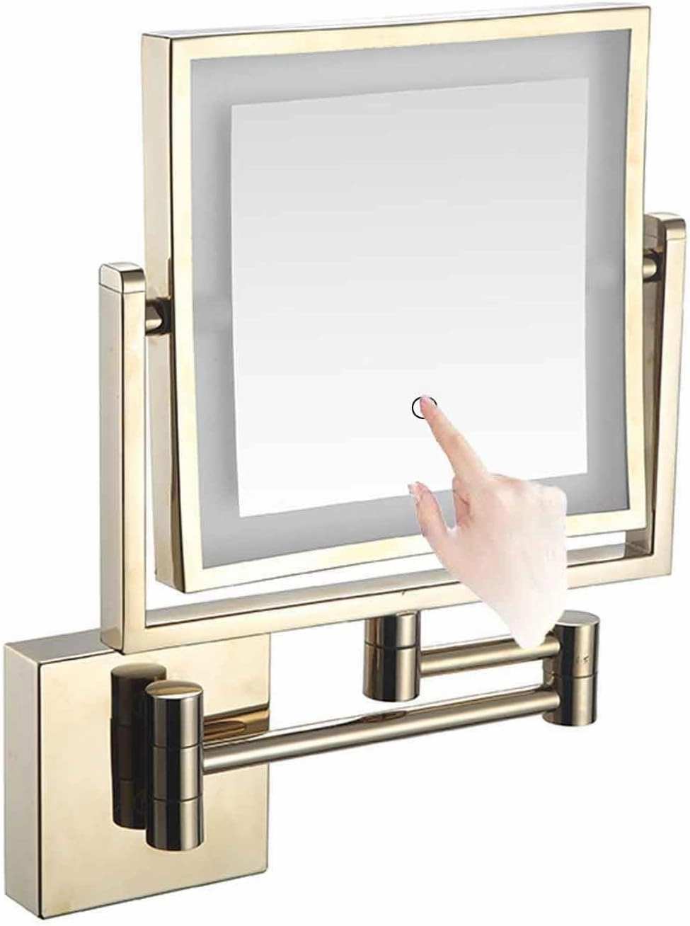 8 Inch Wall Mounted Square Lighted Makeup Mirror Vanity Mirror with Screen Touch 3 Color Lights Dimming HD Magnifying Shaving Mirror Black Hardwire(Zirconium,USB)
