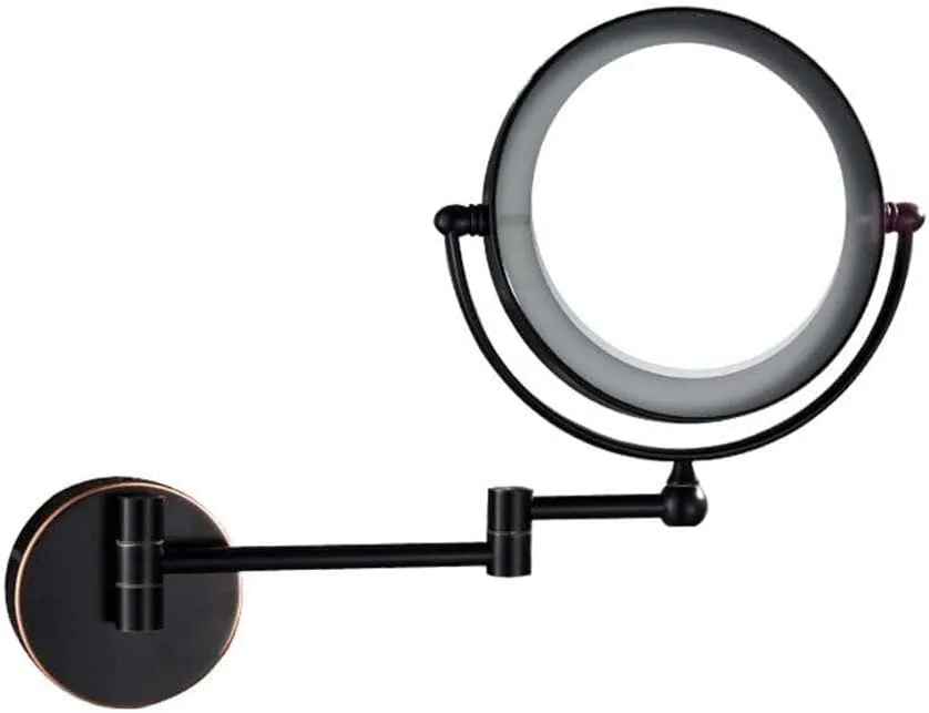 8" Wall Mounted Makeup Mirror with LED Lights, Touch Screen, 7X Magnification, 360° Swivel, Extendable Arm, Plug Operated (Rose Gold)(Matte Black,3X)