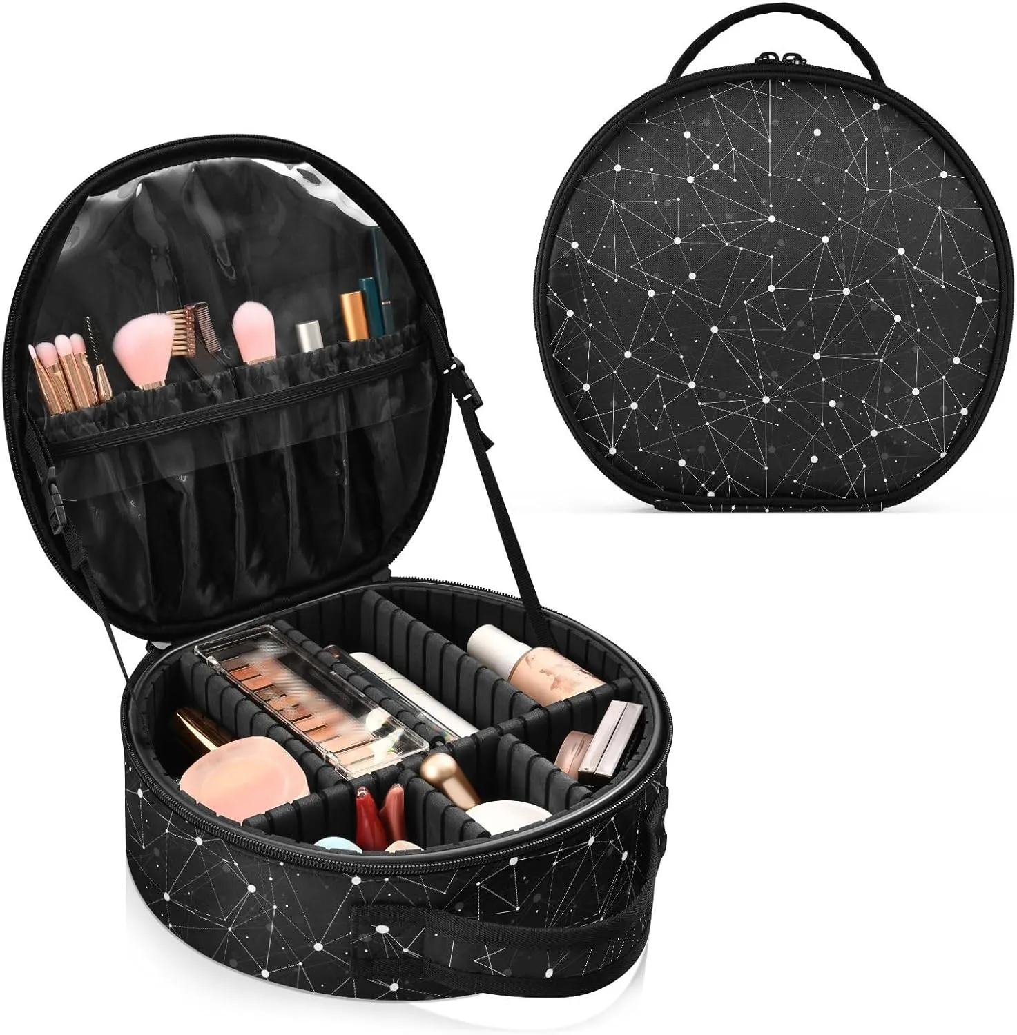 ALAZA Constellations Black Space Galaxies Travel Makeup Train Case Makeup Cosmetic Case with Adjustable Dividers