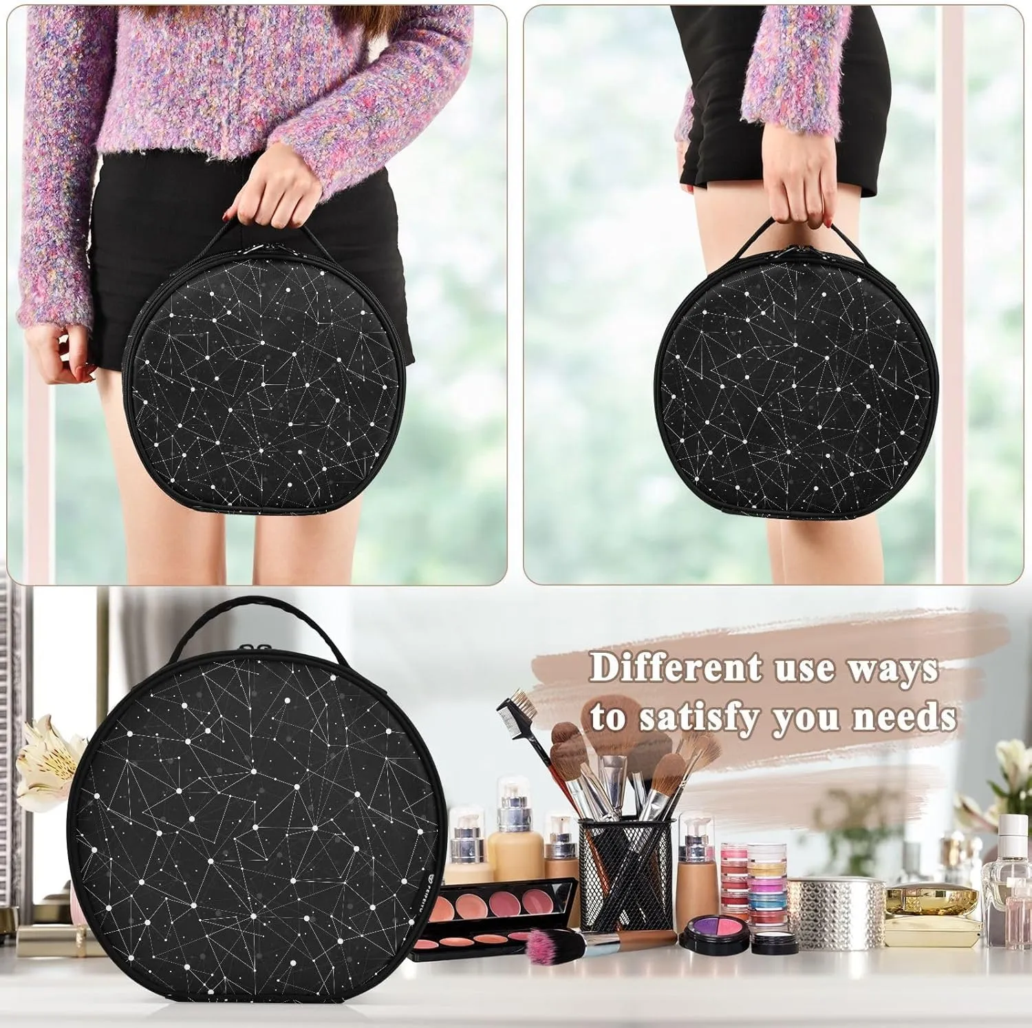 ALAZA Constellations Black Space Galaxies Travel Makeup Train Case Makeup Cosmetic Case with Adjustable Dividers