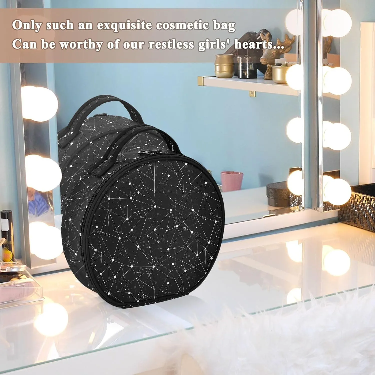 ALAZA Constellations Black Space Galaxies Travel Makeup Train Case Makeup Cosmetic Case with Adjustable Dividers