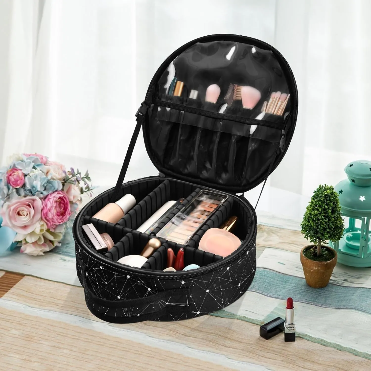 ALAZA Constellations Black Space Galaxies Travel Makeup Train Case Makeup Cosmetic Case with Adjustable Dividers
