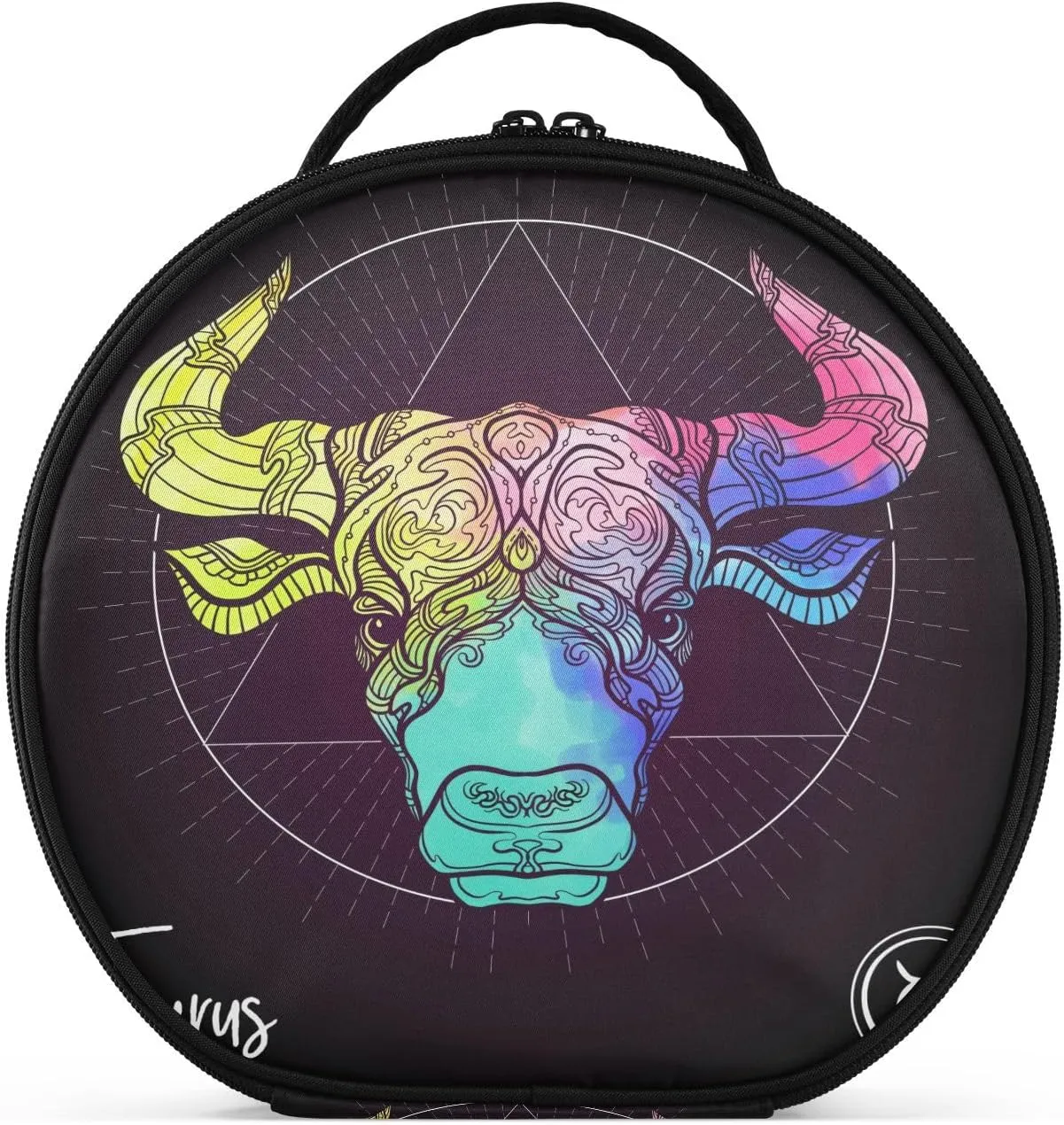 ALAZA Taurus Bull Ox Zodiac Sign Multicolor on Black Portable Cosmetic Bag Large Capacity Makeup Bags