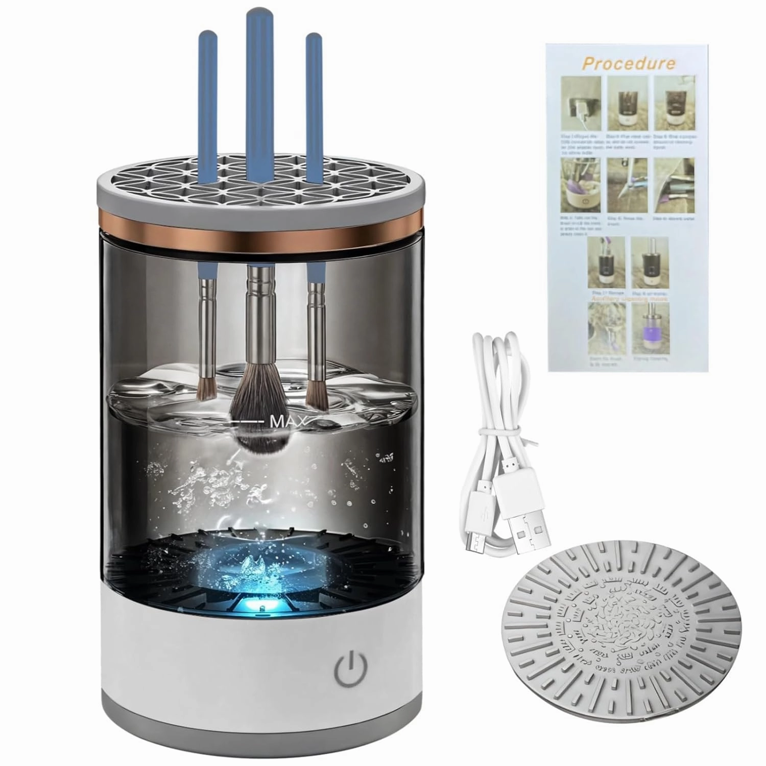 Beauty Brush Cleaner Machine, Usb Rechargeable, One-Touch Cleaning And Drying, Portable, Black