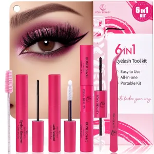 Black & Clear Long Lasting Waterproof lash Cluster Glue Beginner Bond and Seal for lash Clusters with Remover Tweezers 6 Pcs DIY at Home Cruelty Free, Non-Irritating