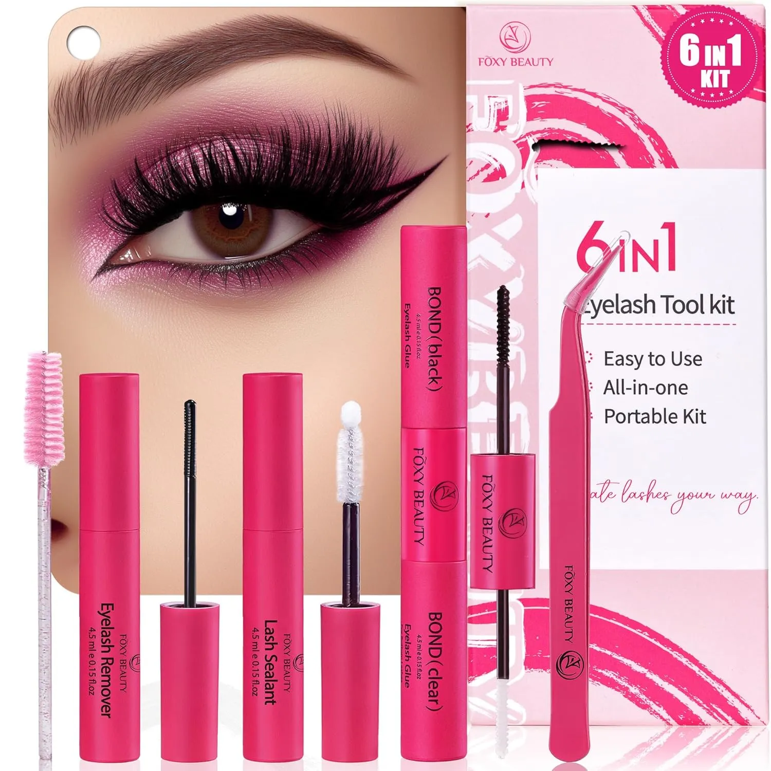 Black & Clear Long Lasting Waterproof lash Cluster Glue Beginner Bond and Seal for lash Clusters with Remover Tweezers 6 Pcs DIY at Home Cruelty Free, Non-Irritating