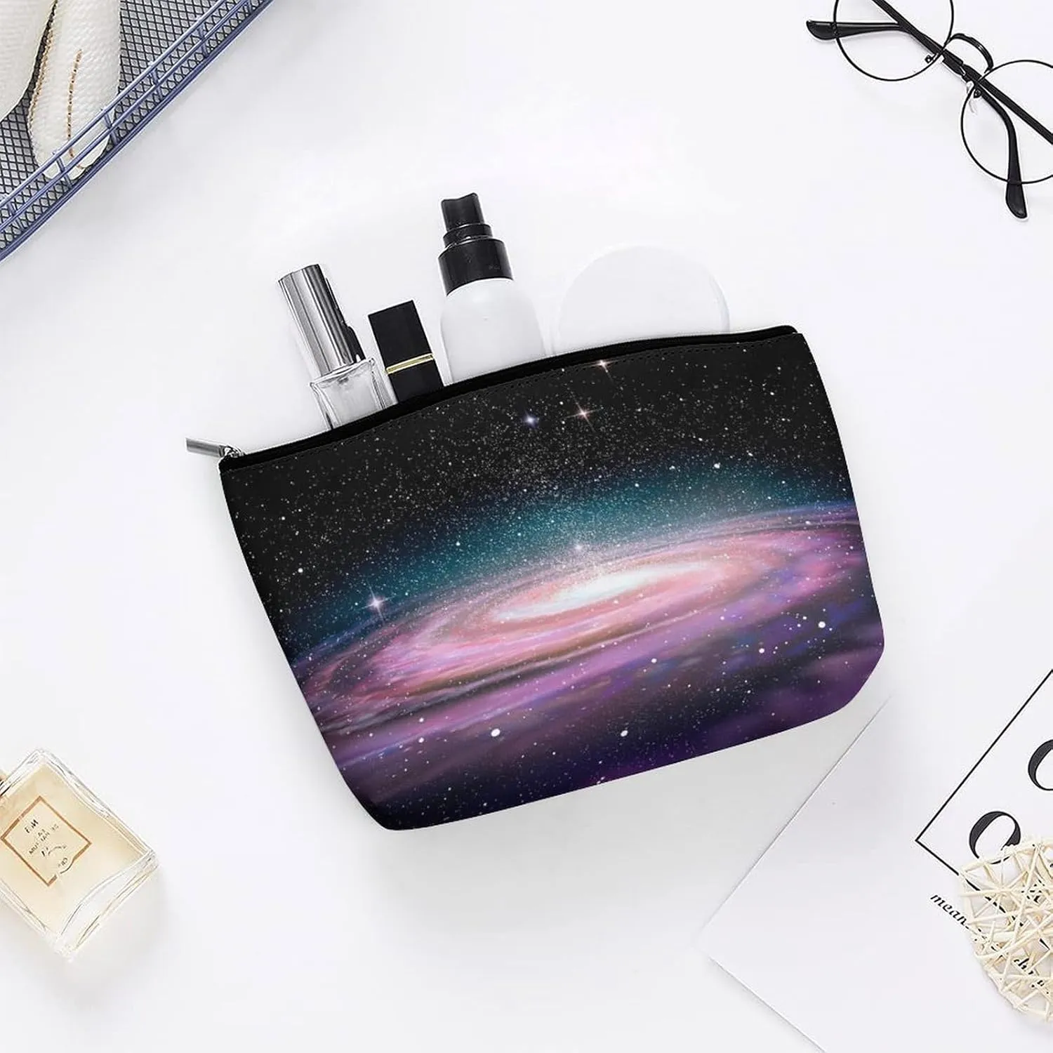 Black Makeup Bag for Women Wide-Open Cosmetic Bag Travel Cosmetic Tote Bag Vast Cosmic Toiletry Bag for Toiletry Bag Toiletries Accessories
