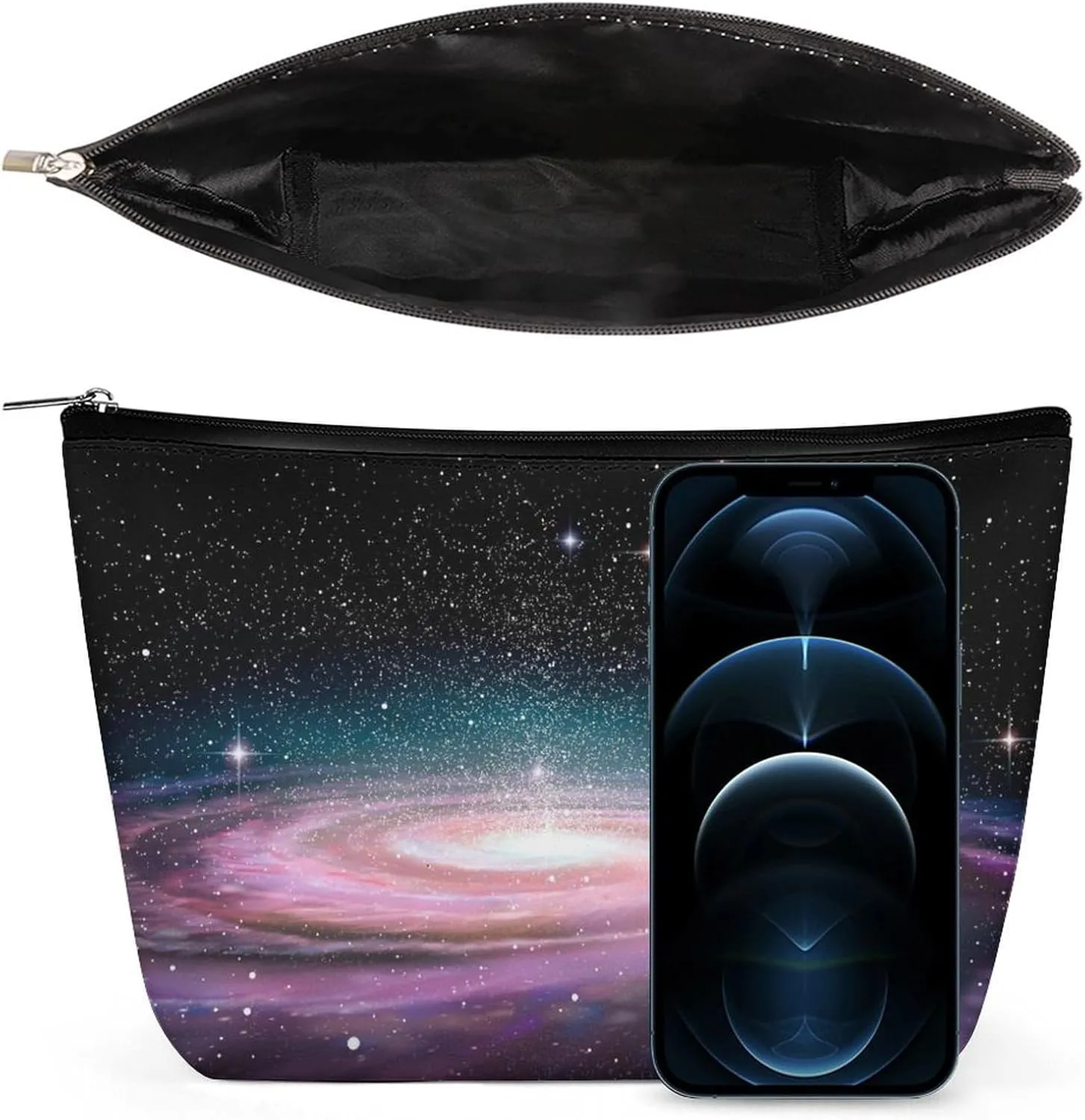 Black Makeup Bag for Women Wide-Open Cosmetic Bag Travel Cosmetic Tote Bag Vast Cosmic Toiletry Bag for Toiletry Bag Toiletries Accessories