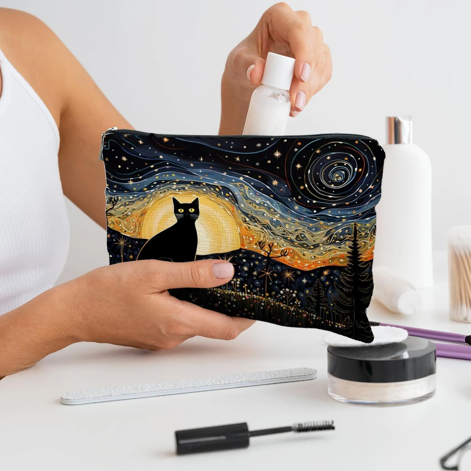 cat lover gifts for women,Cat makeup bag,cat gifts,Cat cosmetic bag,cat gifts for cat lovers,cat gifts for women,cat mom gifts,cat gifts for women girls (star cat)