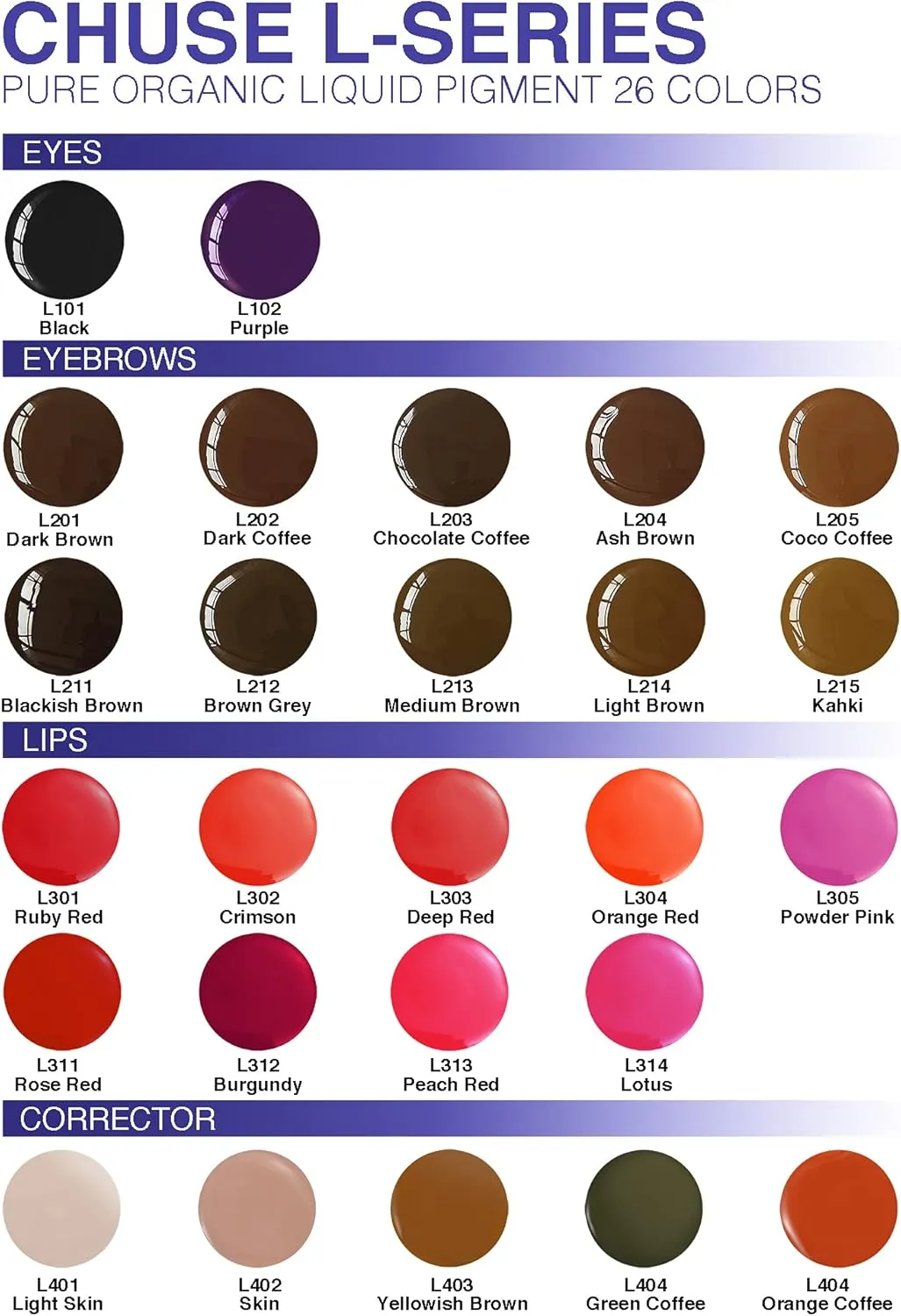 CHUSE PMU Eyebrow Eyeliner Pigments 0.35oz/10ml (L101 Black)