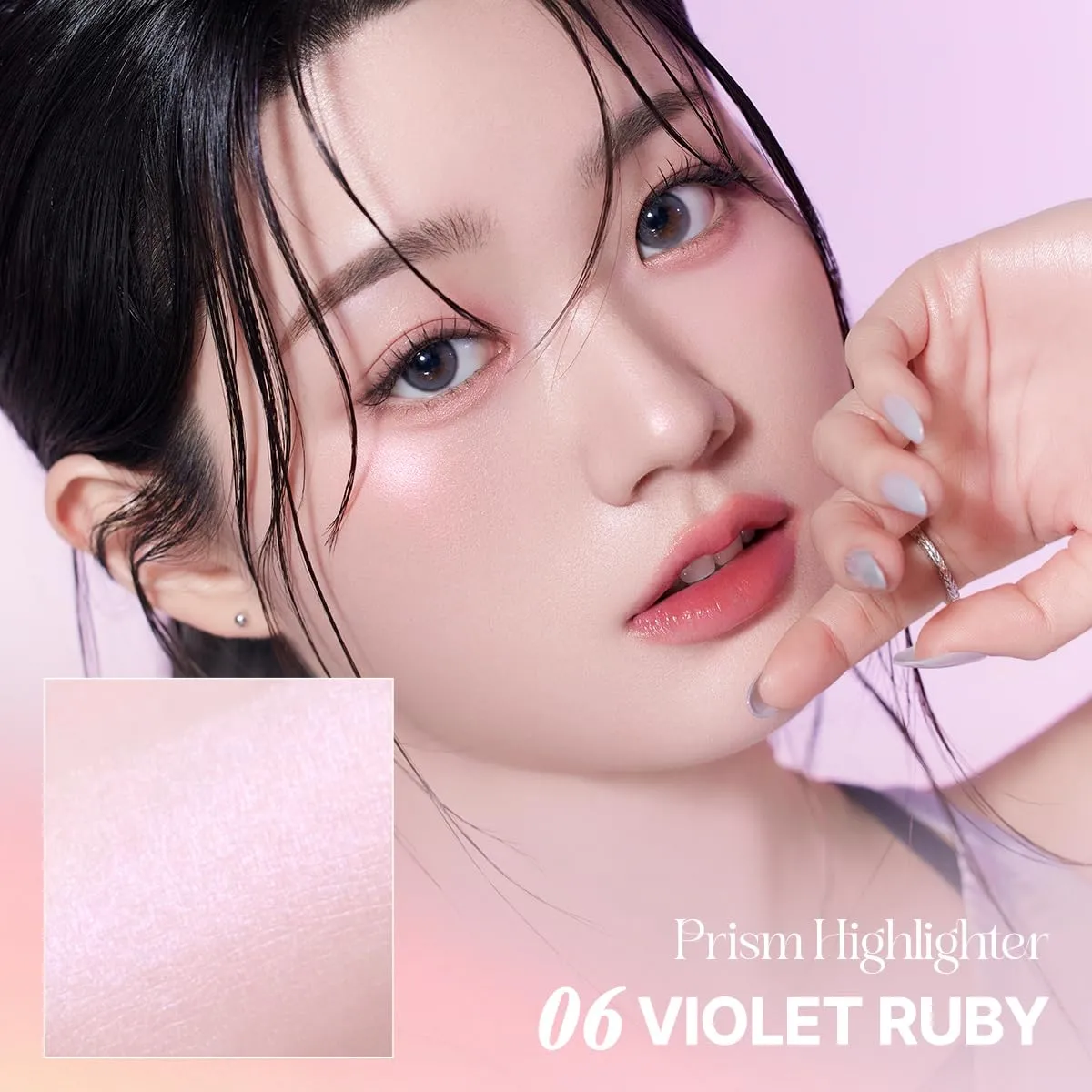 CLIO Prism Highlighter makeup, High Glossy Face Illuminator, Pearl Shimmer Smooth Baked Powder, Glitter Long- Lasting (6 Colors) (06 Violet Ruby, One Size)