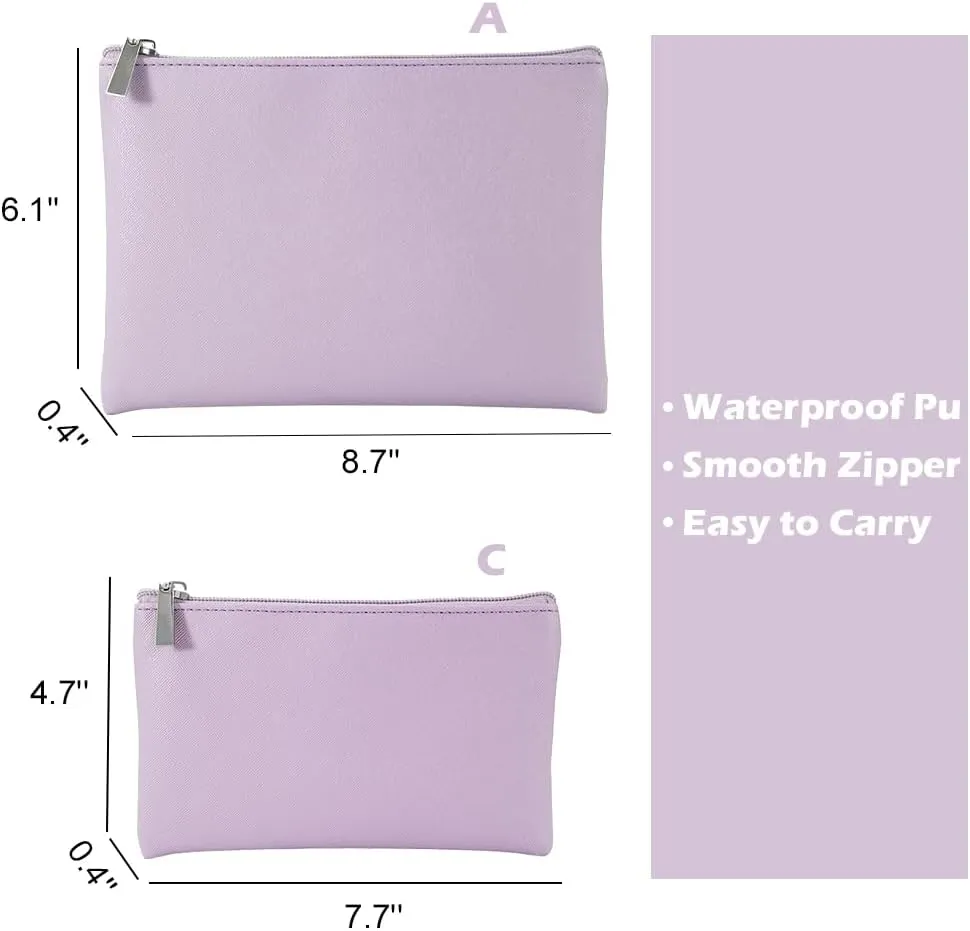 Cosmetic Bag Set, Small Makeup Pouch for Women Girls, Versatile Pouch for Cosmetics, Makeup Brushes, Daily Essentials, Purple