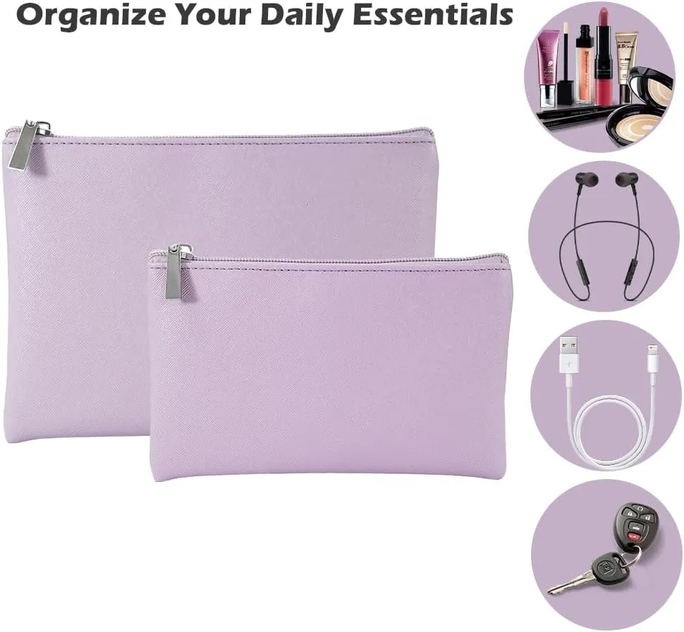 Cosmetic Bag Set, Small Makeup Pouch for Women Girls, Versatile Pouch for Cosmetics, Makeup Brushes, Daily Essentials, Purple