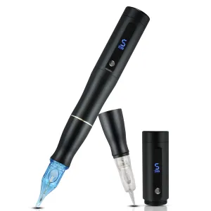 Digital Permanent Make Up Machine, Double Batteries Tattoo Machine Pen - LCD Screen with Speed and Power Display- Ombré Powder Brows Lips & Eyeliner (Matte Black)