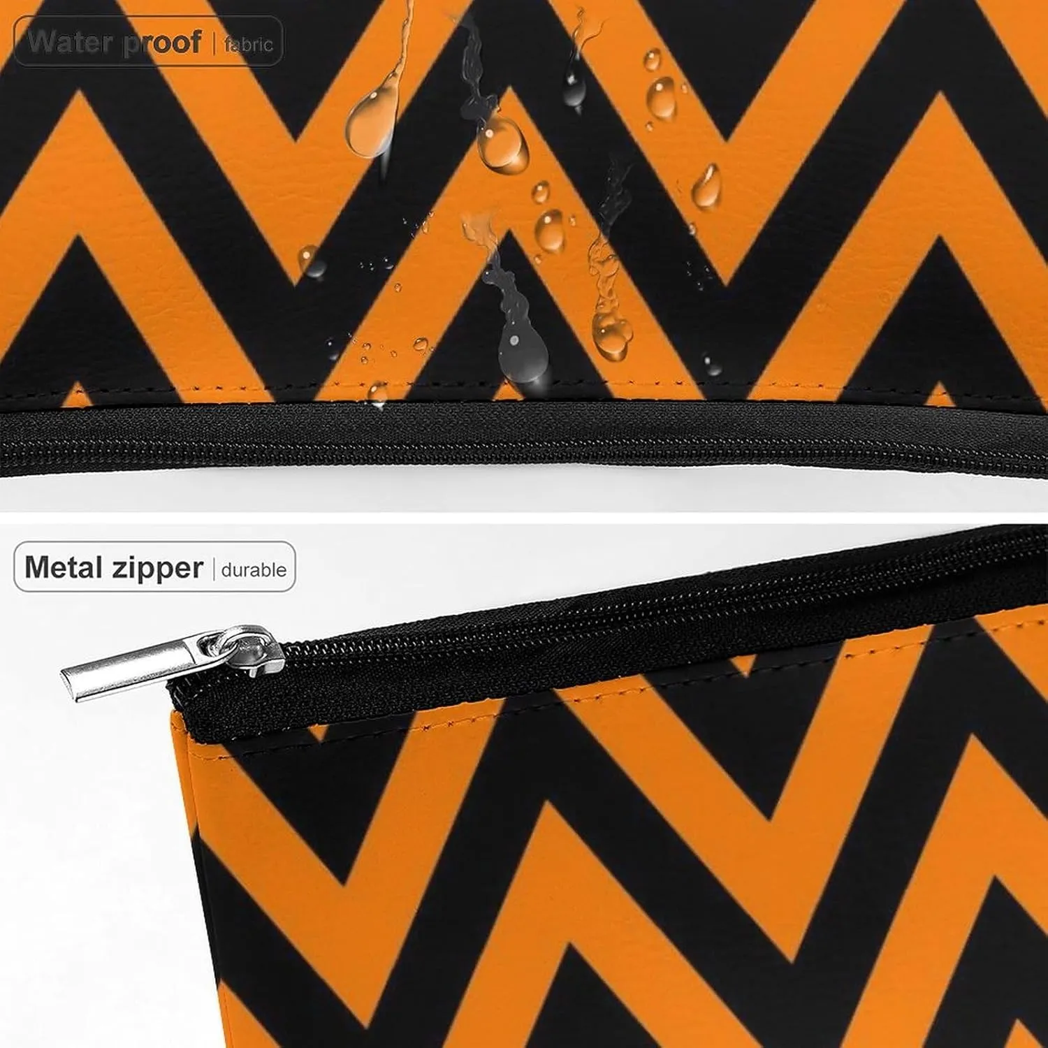 Elegant Makeup Bag, Black and Orange Chevron, Zig Zag Pattern Cosmetic Bag Large Capacity Pouch Portable Organizer for Men & Women