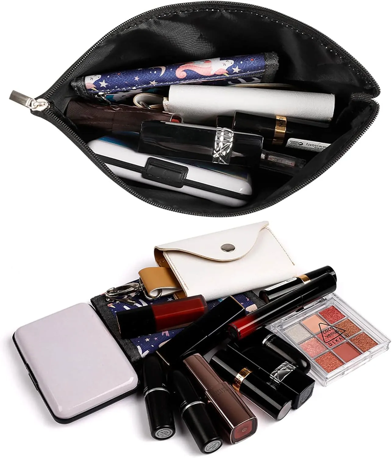 Elegant Makeup Bag, Black and Orange Chevron, Zig Zag Pattern Cosmetic Bag Large Capacity Pouch Portable Organizer for Men & Women