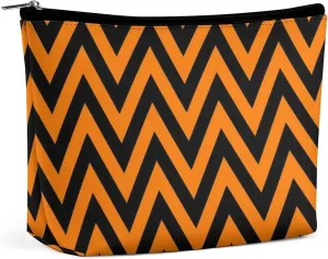 Elegant Makeup Bag, Black and Orange Chevron, Zig Zag Pattern Cosmetic Bag Large Capacity Pouch Portable Organizer for Men & Women