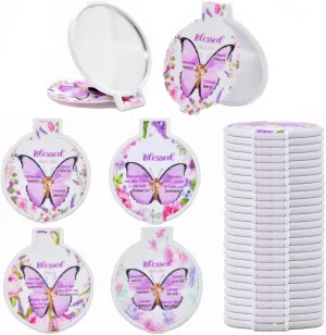 Eva's Moment 40 Pcs Christian Butterfly Compact Mirrors Bulk Bible Verse Mini Mirror Gifts Inspirational Portable Small Makeup Mirror for Women Church Scripture Party