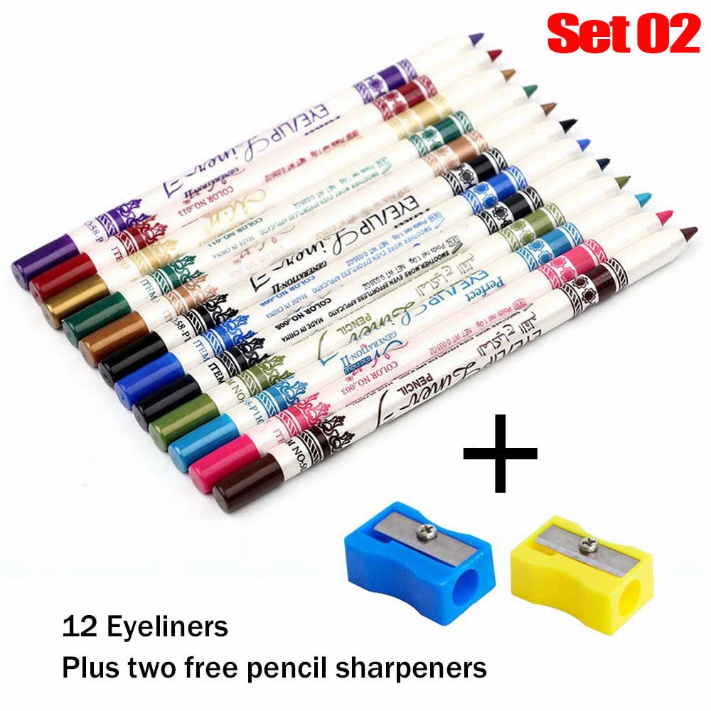 evpct 12 Colors Matte Eyeliner Pencils Pens Set with a Sharpener,Bright Light Blue Red Purple Green Black Colored Colorful Eyeliner Pencils Sets, Pearl Metallic Glitter Eyeliner Pencil Kit(Set02)