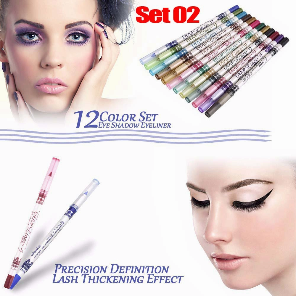 evpct 12 Colors Matte Eyeliner Pencils Pens Set with a Sharpener,Bright Light Blue Red Purple Green Black Colored Colorful Eyeliner Pencils Sets, Pearl Metallic Glitter Eyeliner Pencil Kit(Set02)