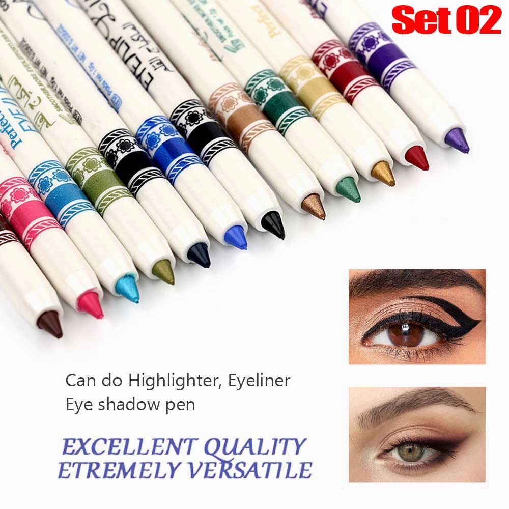 evpct 12 Colors Matte Eyeliner Pencils Pens Set with a Sharpener,Bright Light Blue Red Purple Green Black Colored Colorful Eyeliner Pencils Sets, Pearl Metallic Glitter Eyeliner Pencil Kit(Set02)