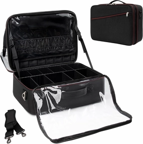 Extra Large Makeup Case, XL Makeup Bag Organizer Travel Cosmetic Case Portable Artist Storage Bag with Washable Plastic Divider and Heat Insulation Layer For Lipstick Makeup Toiletry Accessories Black