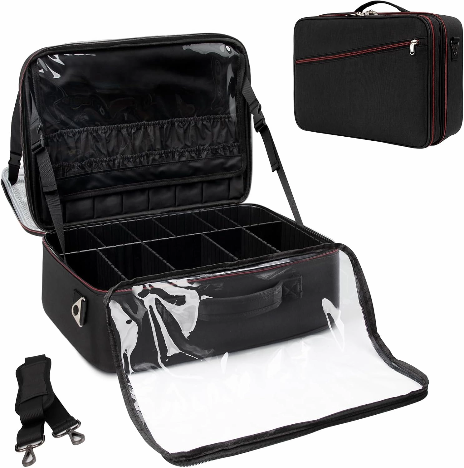 Extra Large Makeup Case, XL Makeup Bag Organizer Travel Cosmetic Case Portable Artist Storage Bag with Washable Plastic Divider and Heat Insulation Layer For Lipstick Makeup Toiletry Accessories Black