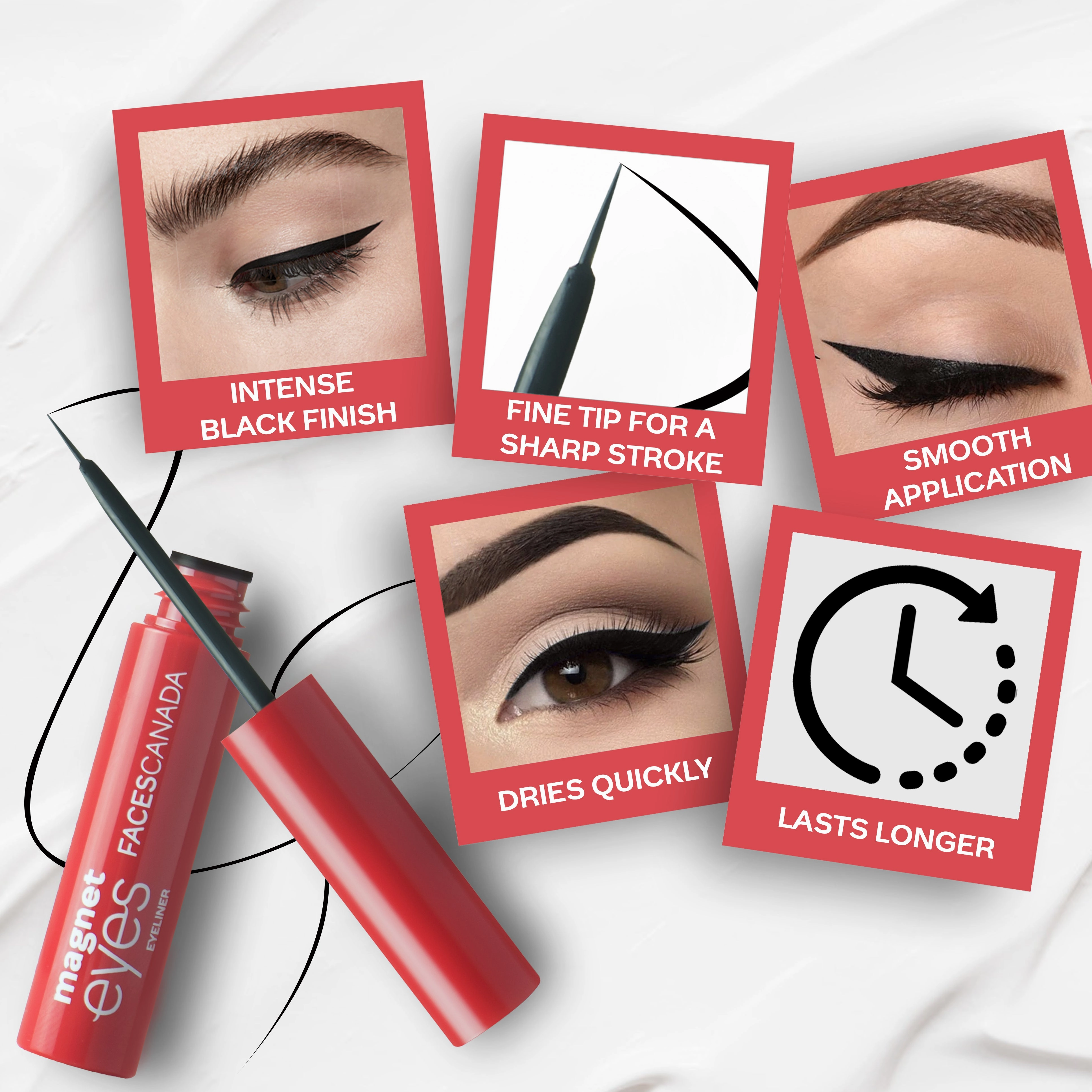 FACES CANADA Magneteyes Eyeliner - Black, 3.5ml | Intense Color | Quick Drying | 24HR Long Lasting | Fine Tip Precision | Almond Oil Enriched | Waterproof | Smudgeproof