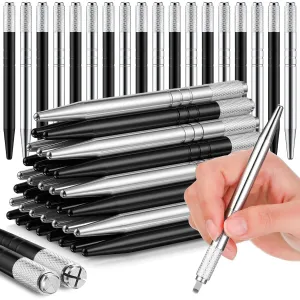 Gisafai 50 Pcs Microblading Pen Manual Eyebrow Pens Supplies Aluminum Microblade Pen Tool Holder Hand Tools for Makeup Supplies Salons(Silver, Black)