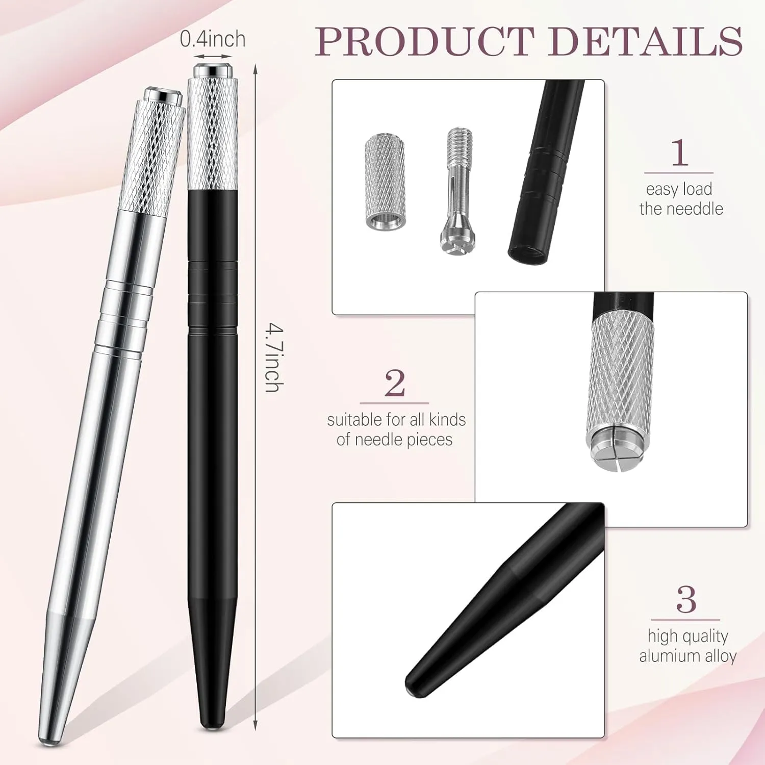 Gisafai 50 Pcs Microblading Pen Manual Eyebrow Pens Supplies Aluminum Microblade Pen Tool Holder Hand Tools for Makeup Supplies Salons(Silver, Black)