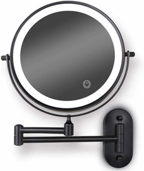 inBEKEA 8" LED Wall Mounted Makeup Mirror 3 Color Mode USB Charge Touch Screen Adjustable Light Matte Black Double Sided 1X/5X Magnifying Cosmetic Vanity Mirror Swivel Extendable 1X/5X