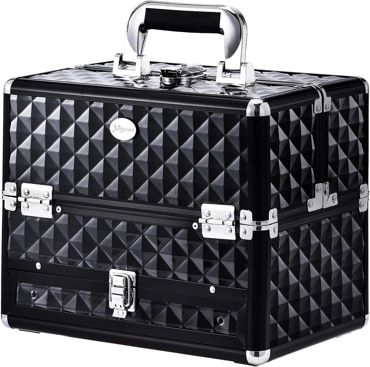 Joligrace Makeup Train Cases Professional Travel Makeup Cosmetic Cases Organizer Portable Box with Drawer Black