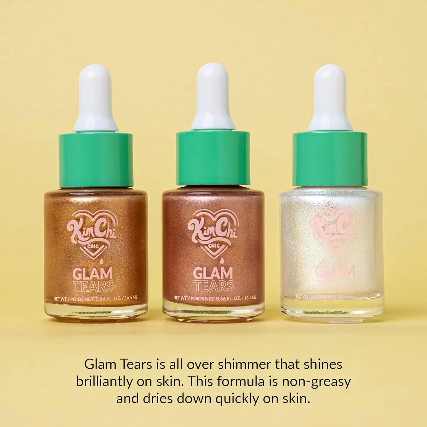 KimChi Chic Beauty Glam Tears Liquid Highlighter, Cheek Shimmer and Body Glitter, Sun-Kissed and Glowing Skin, Pearlescent Finish, Vegan Makeup, Opal Highlighter, 0.56 fl oz