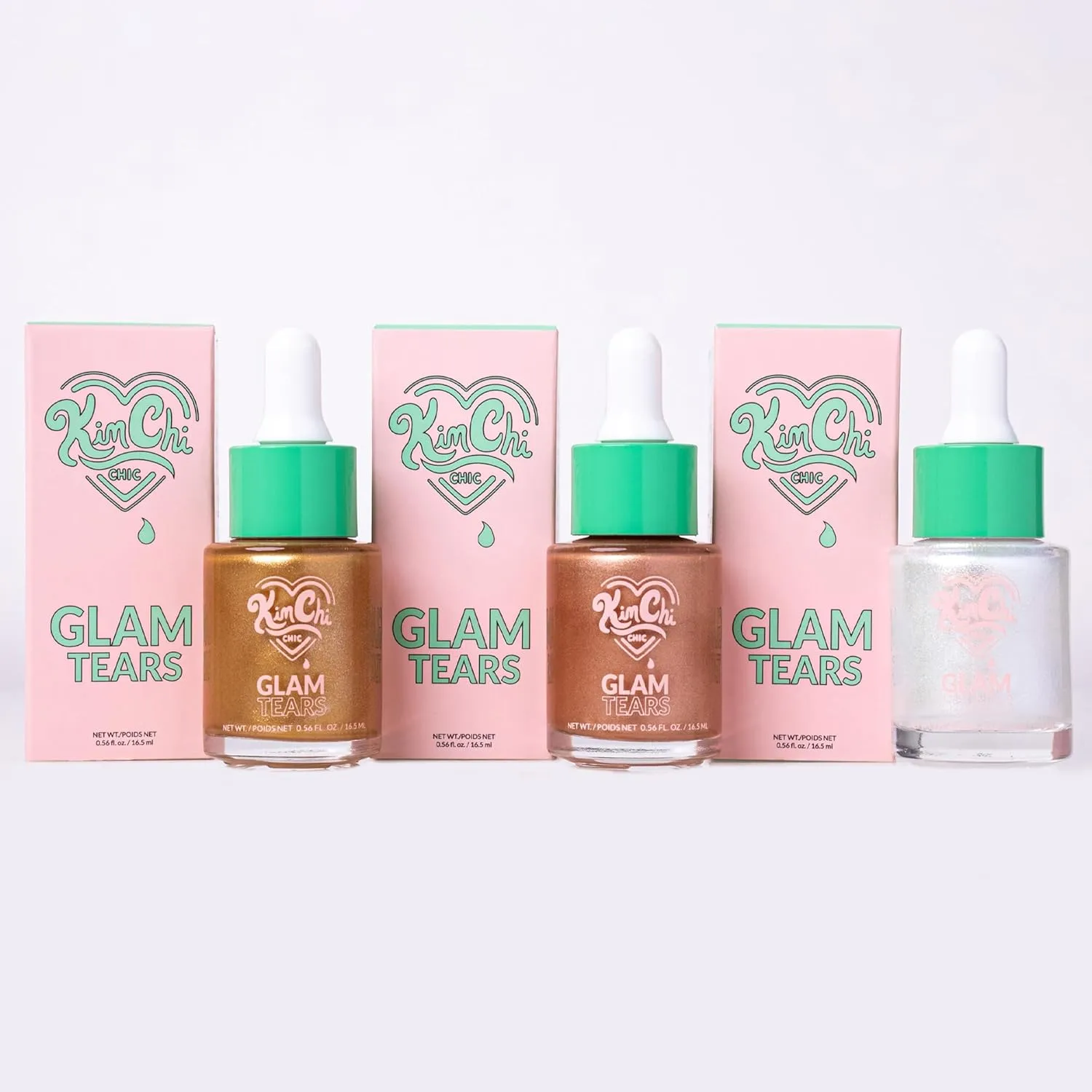KimChi Chic Beauty Glam Tears Liquid Highlighter, Cheek Shimmer and Body Glitter, Sun-Kissed and Glowing Skin, Pearlescent Finish, Vegan Makeup, Opal Highlighter, 0.56 fl oz