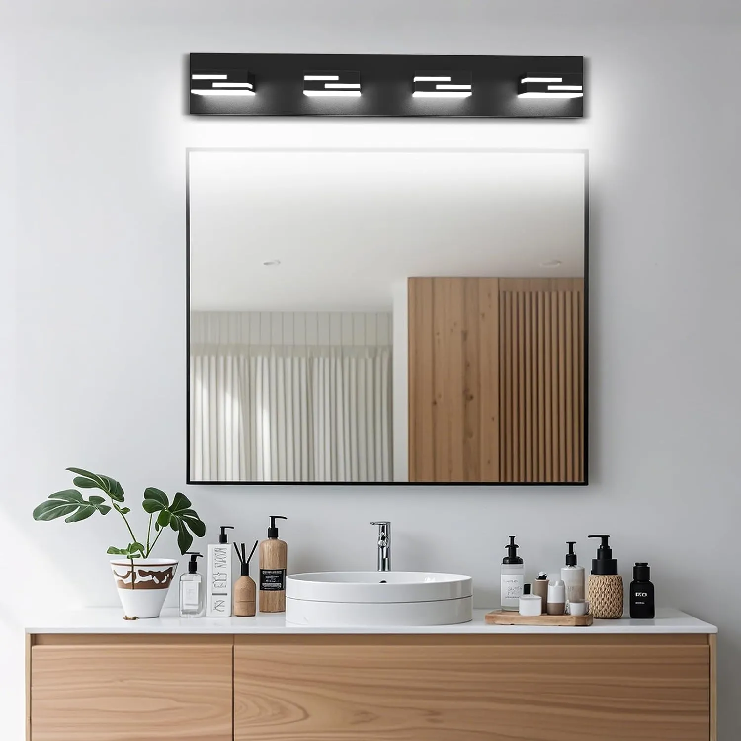 LED Modern Bathroom Vanity Light Fixtures 4-Light 5CCT Dimmable Matte Black Vanity Lights for Bathroom Lighting Fixtures Over Mirror, with 350° Rotatable Acrylic Heads, 28-inch