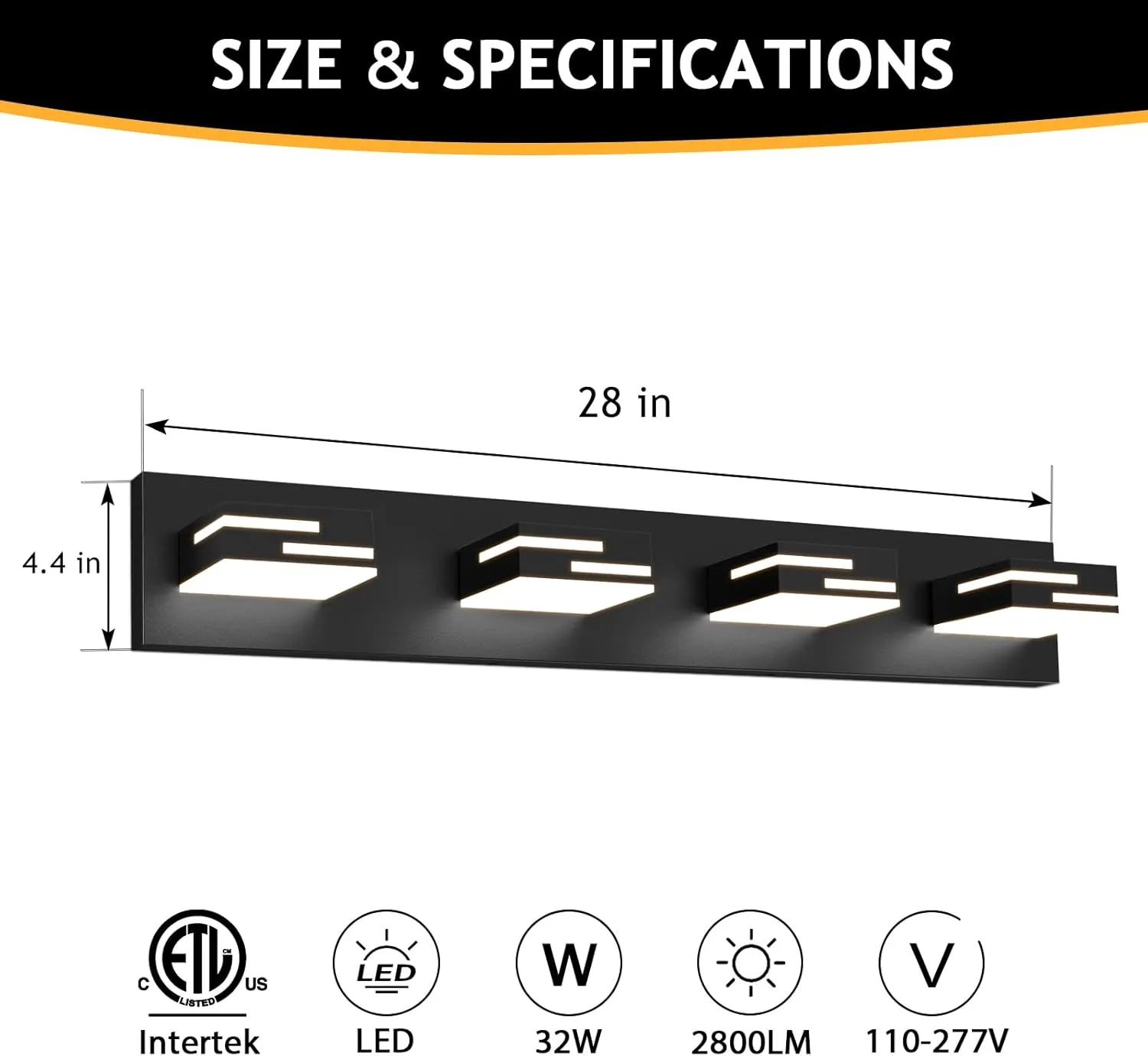 LED Modern Bathroom Vanity Light Fixtures 4-Light 5CCT Dimmable Matte Black Vanity Lights for Bathroom Lighting Fixtures Over Mirror, with 350° Rotatable Acrylic Heads, 28-inch